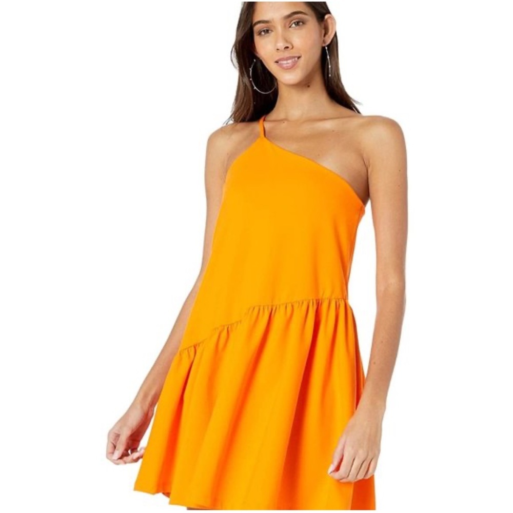 A12 Women's Susana Monaco‎ One Shoulder Gather Flare Dress Popsicle Orange